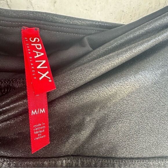 SPANX Faux Leather Legging Women Medium Black High Waist Rise - Picture 10 of 10